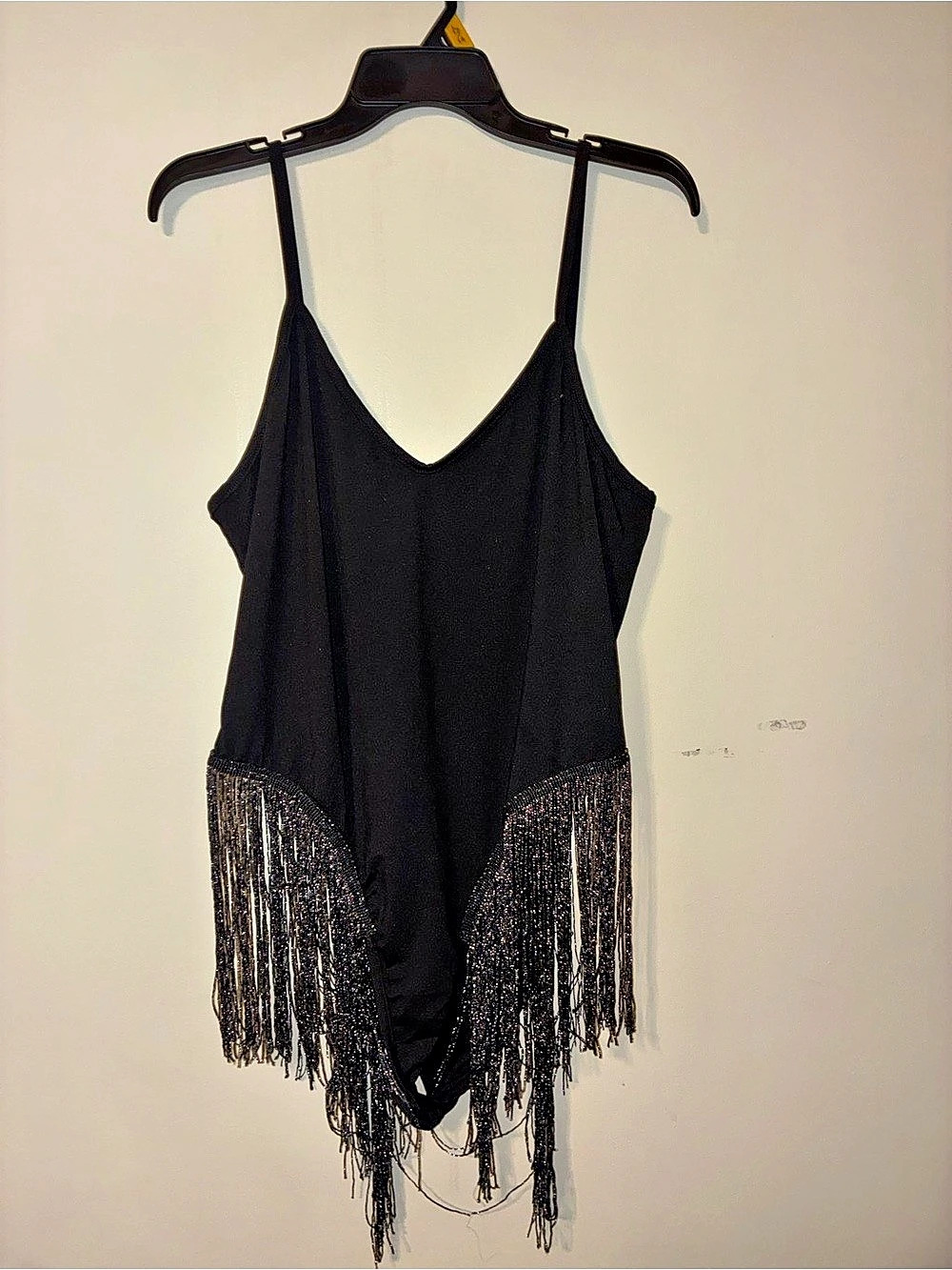 SHEIN Curve Fringe Trim Cami Bodysuit Black 2XL